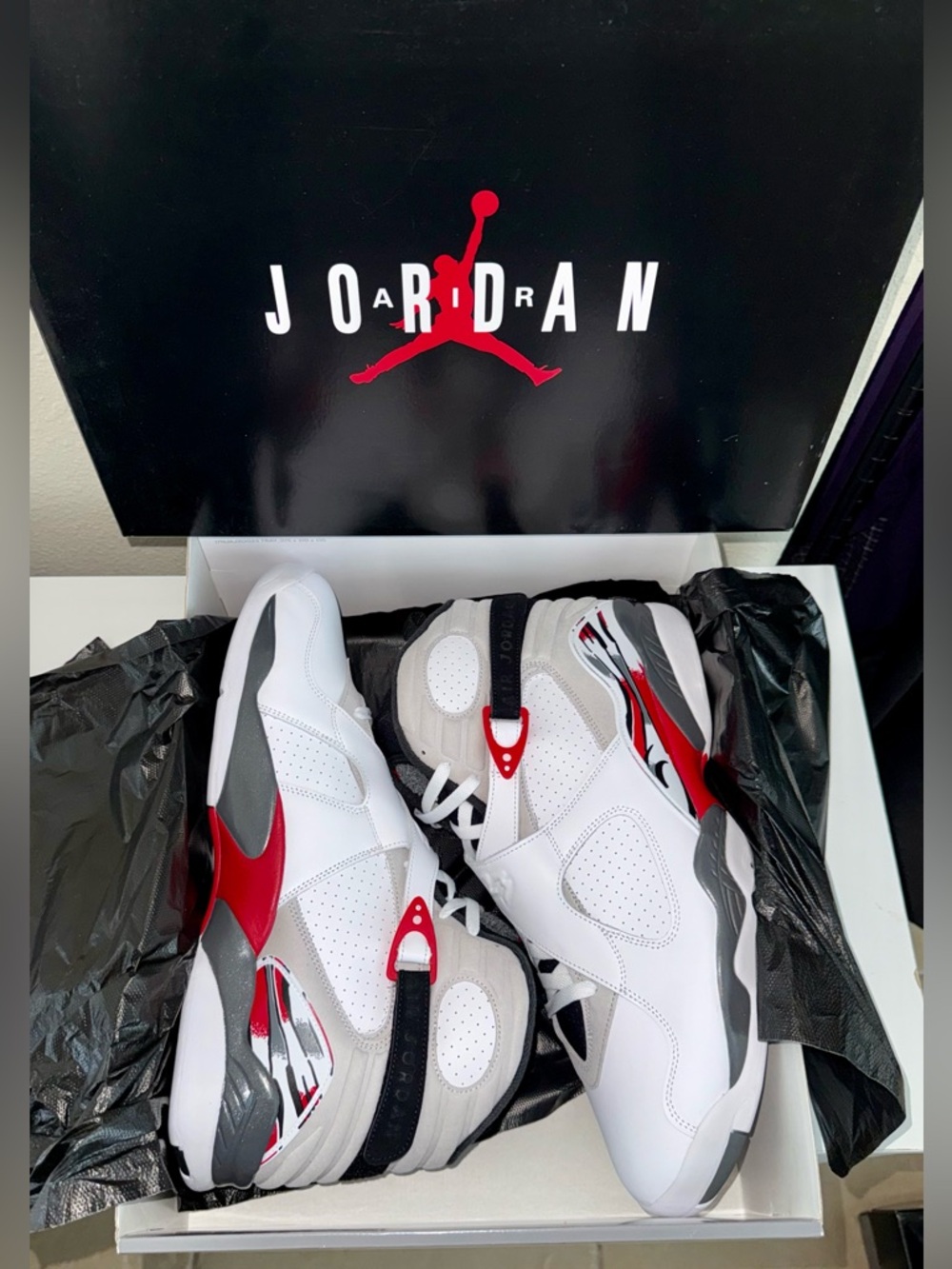 Jordan White Red & Gray Retro Basketball Sneakers